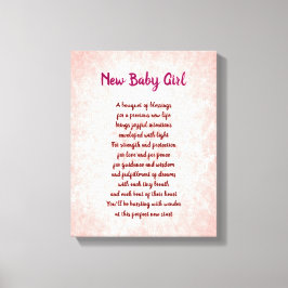 Roze  Nieuwe Baby Meisje Gedicht Canvas Afdruk