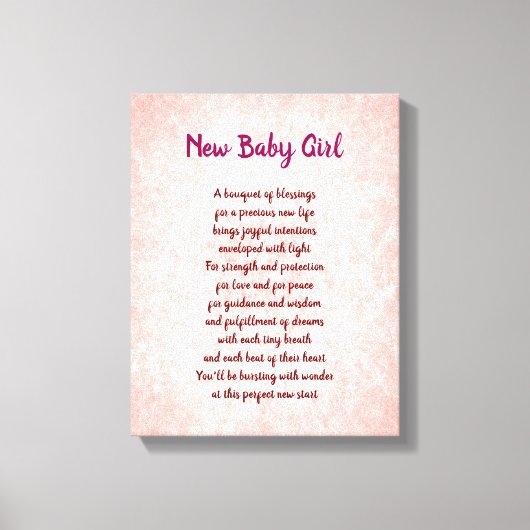 Roze  Nieuwe Baby Meisje Gedicht Canvas Afdruk (Voorkant)