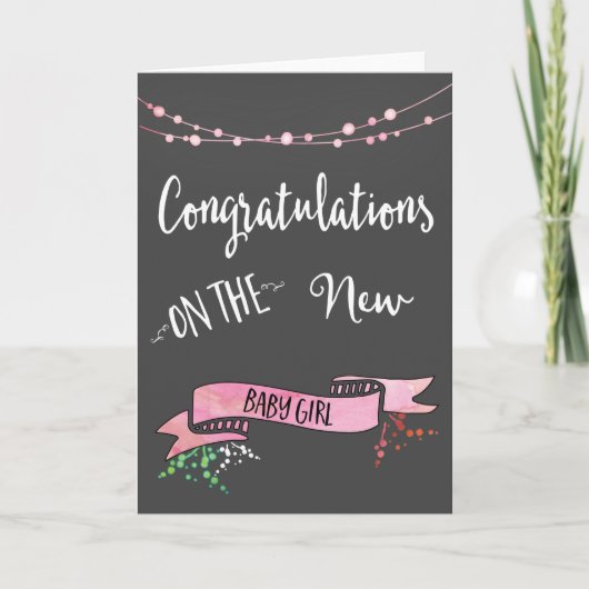  roze nieuwe baby meisje gefeliciteerd kaart (Voorkant)