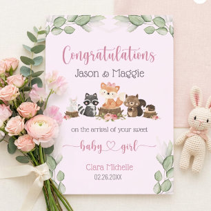 Roze Nieuwe Baby Meisje Persoonlijke Felicitaties Kaart