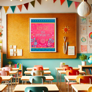 Roze Nieuwe Dag Inspirerende Quote Bloemeninspirat Poster