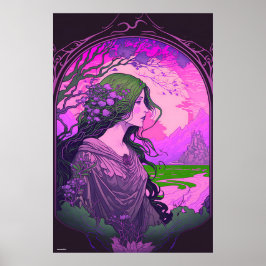 Roze nieuwe vrouw portret  wandkunst poster