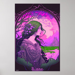 Roze nieuwe vrouw portret  wandkunst poster