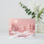 Roze Nieuwjaar Snowy Forest Briefkaart (Staand voorkant)