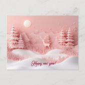 Roze Nieuwjaar Snowy Forest Briefkaart (Voorkant)