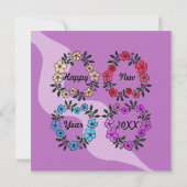 Roze nieuwjaarsdiner met bloemenkrans kaart (Achterkant)
