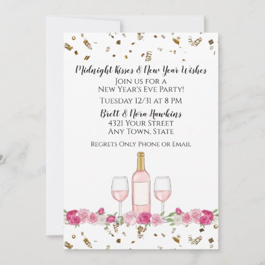 Roze Nieuwjaarsfeest Uitnodiging (Voorkant)