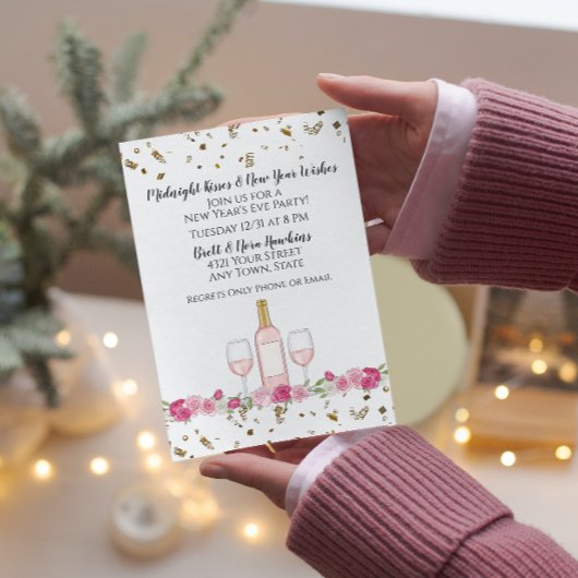 Roze Nieuwjaarsuitnodiging Kaart