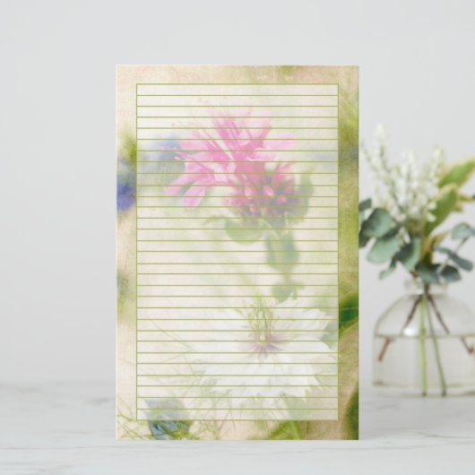 Roze Nigella Bloemfotografie Victoriaans gevoerd Briefpapier (Staand voorkant)