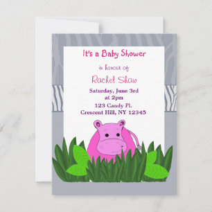 Roze Nijlpaard Baby Shower Uitnodiging