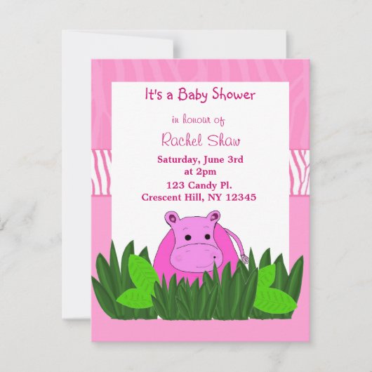 Roze Nijlpaard Baby Shower Uitnodiging (Voorkant)