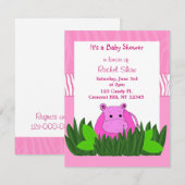 Roze Nijlpaard Baby Shower Uitnodiging (Voorkant / Achterkant)