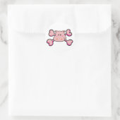 roze nijlpaard schedel roze gekruiste botten ronde sticker (Tas)