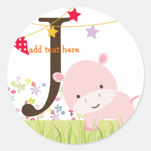 Roze nijlpaard stickers/voeg monogram toe ronde sticker