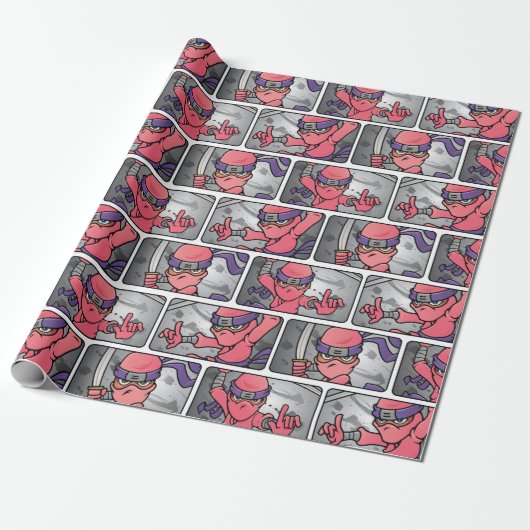 Roze Ninja Cadeaupapier (Uitgerold)