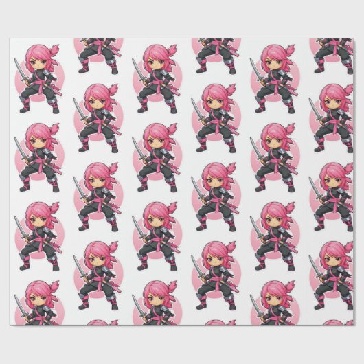 roze ninja meisje cadeaupapier (Vlak)
