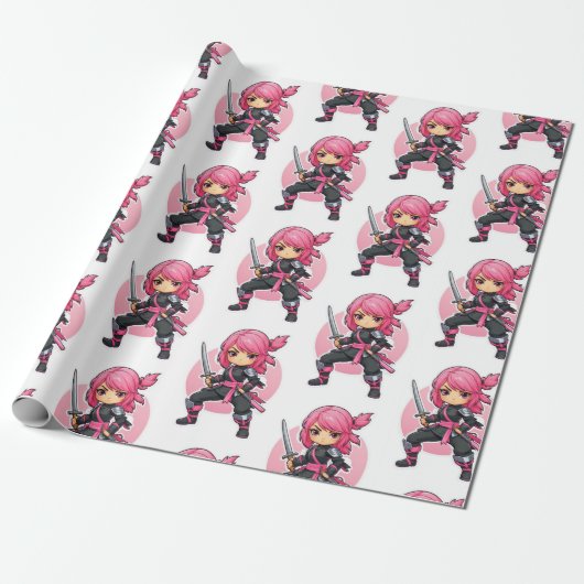 roze ninja meisje cadeaupapier (Uitgerold)