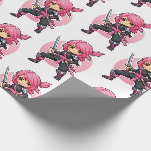 roze ninja meisje cadeaupapier (Hoek)