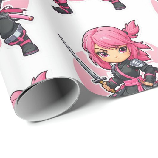 roze ninja meisje cadeaupapier (Rol Hoek)