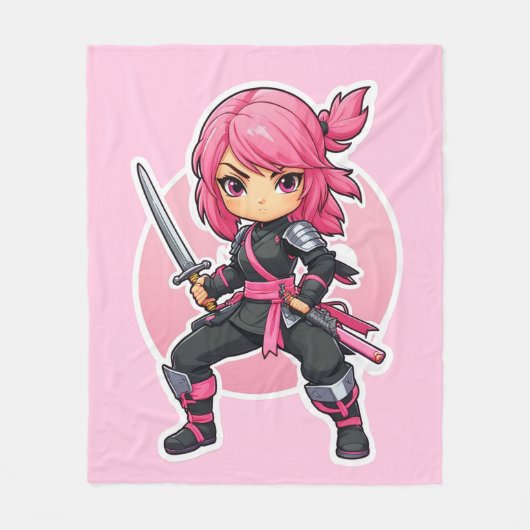 roze ninja meisje fleece deken (Voorkant)