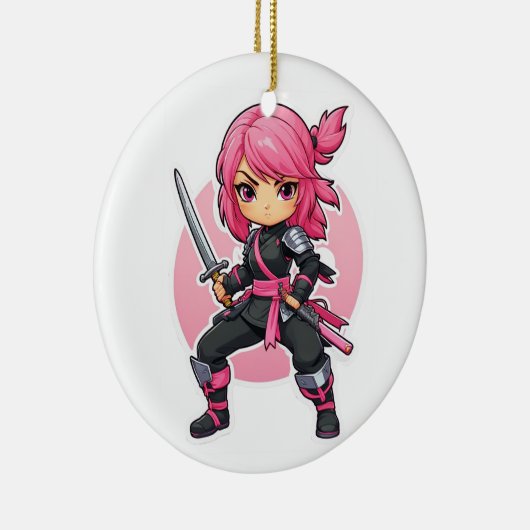 roze ninja meisje keramisch ornament (Rechts)