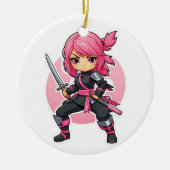 roze ninja meisje keramisch ornament (Voorkant)