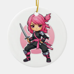 roze ninja meisje keramisch ornament