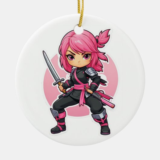 roze ninja meisje keramisch ornament (Voorkant)