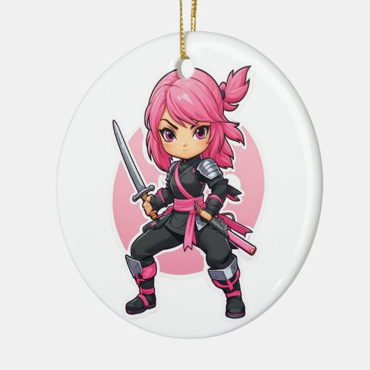 roze ninja meisje keramisch ornament (Links)
