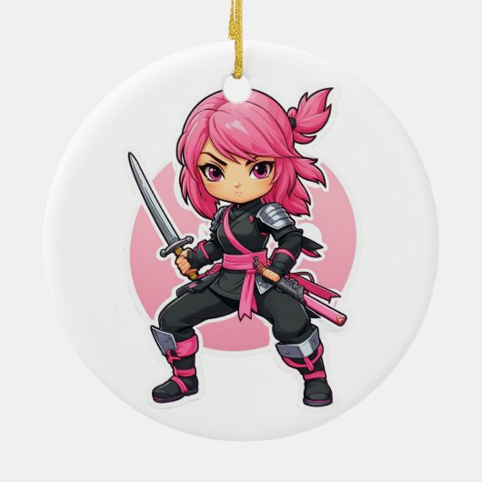 roze ninja meisje keramisch ornament (Achterkant)