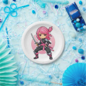roze ninja meisje papieren bordje (Feest)