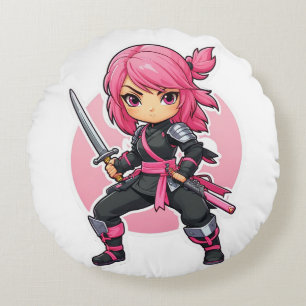 roze ninja meisje rond kussen