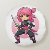 roze ninja meisje rond kussen (Achterkant)