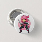 roze ninja meisje ronde button 3,2 cm (Voorkant /achterkant)
