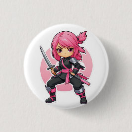 roze ninja meisje ronde button 3,2 cm
