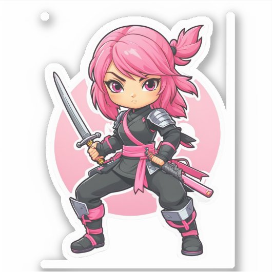 roze ninja meisje sticker (Voorkant)