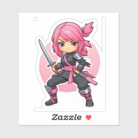 roze ninja meisje sticker (Vel)