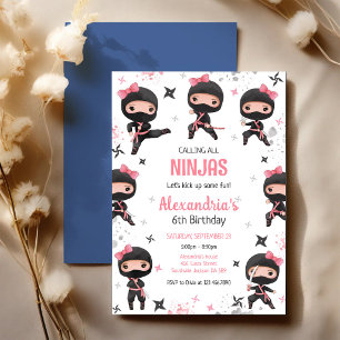 Roze Ninja Meisje Verjaardagsuitnodiging Kaart