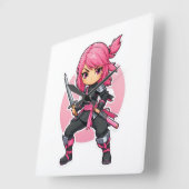 roze ninja meisje vierkante klok (Hoek)