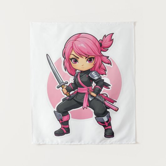 roze ninja meisje wandkleed (Voorkant)