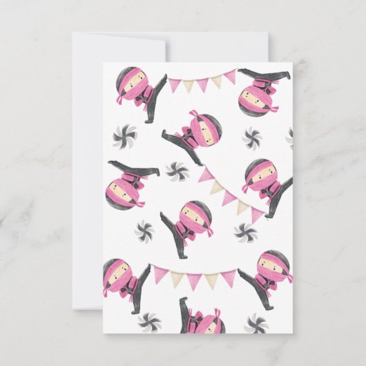 Roze Ninja Party - Hartelijk dank Bedankkaart (Achterkant)