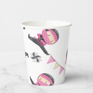 Roze Ninja Party papieren bekers