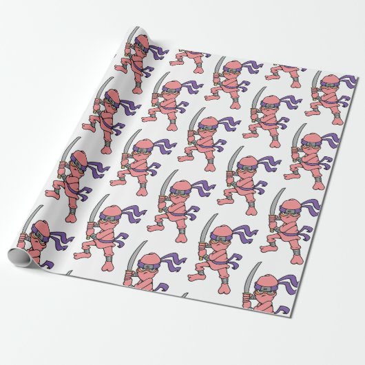 roze Ninja-patroon Cadeaupapier (Uitgerold)