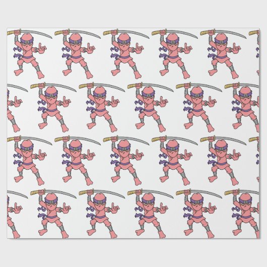 Roze Ninja Pattern Cadeaupapier (Vlak)
