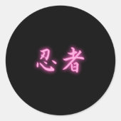 Roze Ninja Ronde Sticker (Voorkant)