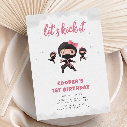 Roze Ninja Verjaardag Kaart