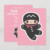 Roze Ninja verjaardagsfeestje uitnodigingen (Voorkant / Achterkant)