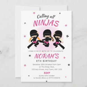 Roze Ninja Verjaardagsuitnodiging Meisjes Karate F Kaart