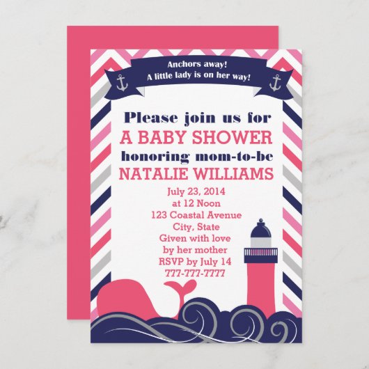 Roze nitisch Baby shower of Sprinkle Girl Kaart (Voorkant / Achterkant)