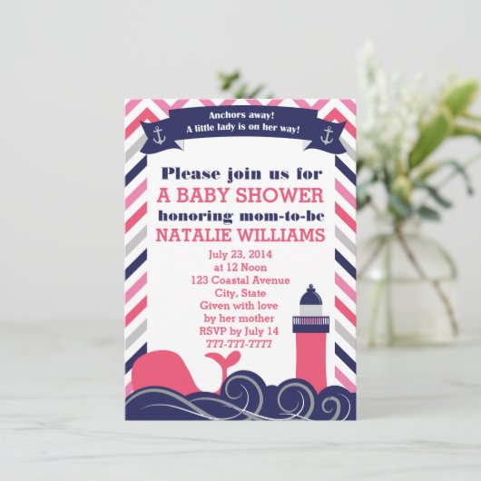 Roze nitisch Baby shower of Sprinkle Girl Kaart (Staand voorkant)